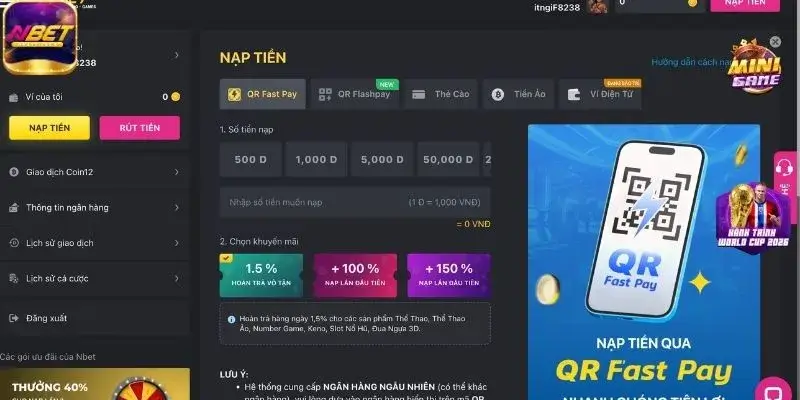 Quy trình nạp tiền NBET nhanh gọn lẹ